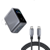 Anker Prime Charger (160W, 3 Ports, Smart Display) and Anker Prime USB-C to USB-C Cable (240W, Upcycled-Braided)