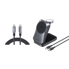 Anker Prime Wireless Charging Station (3-in-1, MagGo, AirCool, Foldable) and Anker Prime USB-C to USB-C Cable (240W, Upcycled-Braided)