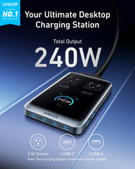 Anker Prime Charging Station (8-in-1, 240W) and Anker Prime USB-C to USB-C Cable (240W, Upcycled-Braided)