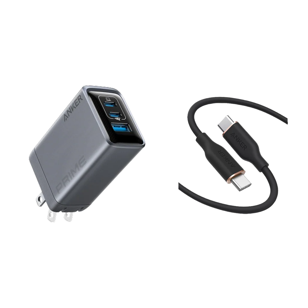 Anker Prime Charger (100W, 3 Ports, GaN) and Anker 643 USB-C to USB-C Cable (Flow, Silicone)