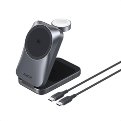 Anker Prime Wireless Charging Station (3-in-1, MagGo, AirCool, Foldable) and Anker Prime USB-C to USB-C Cable (240W, Upcycled-Braided)