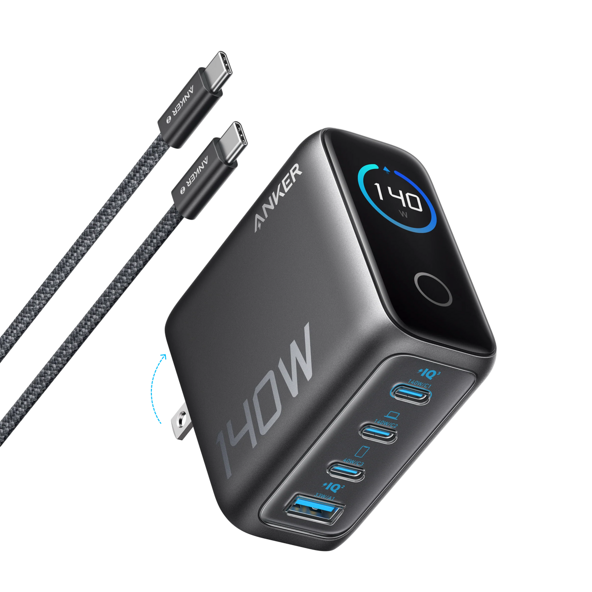 Anker Charger (140W, 4-Port, PD 3.1) with USB-C Cable WM