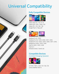 New Nylon USB-C to USB-C 100W Cable (10 ft)
